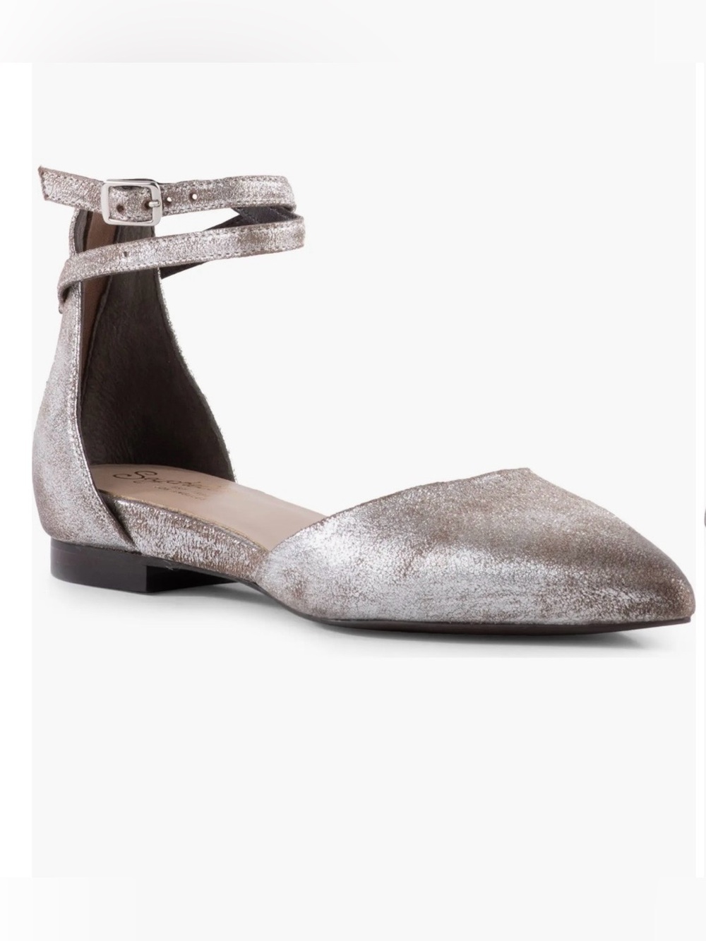 SEYCHELLES Leather D’Orsay Women's Metallic Ankle-Strap Pointed Flats